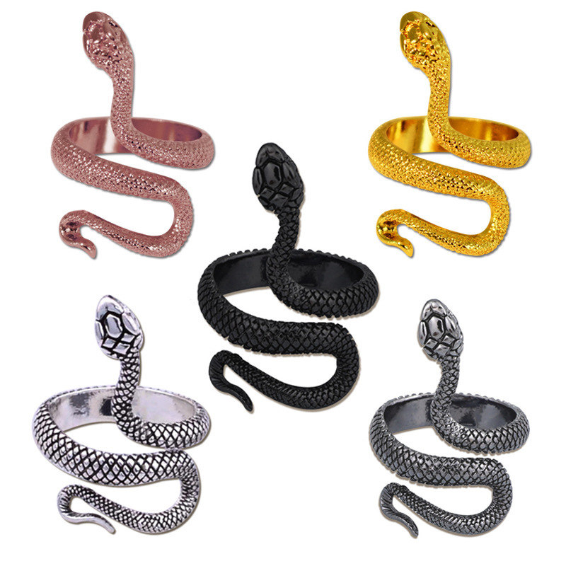Alloy Snake Ring with Semi-Precious Stone Inlay for Fashion Men