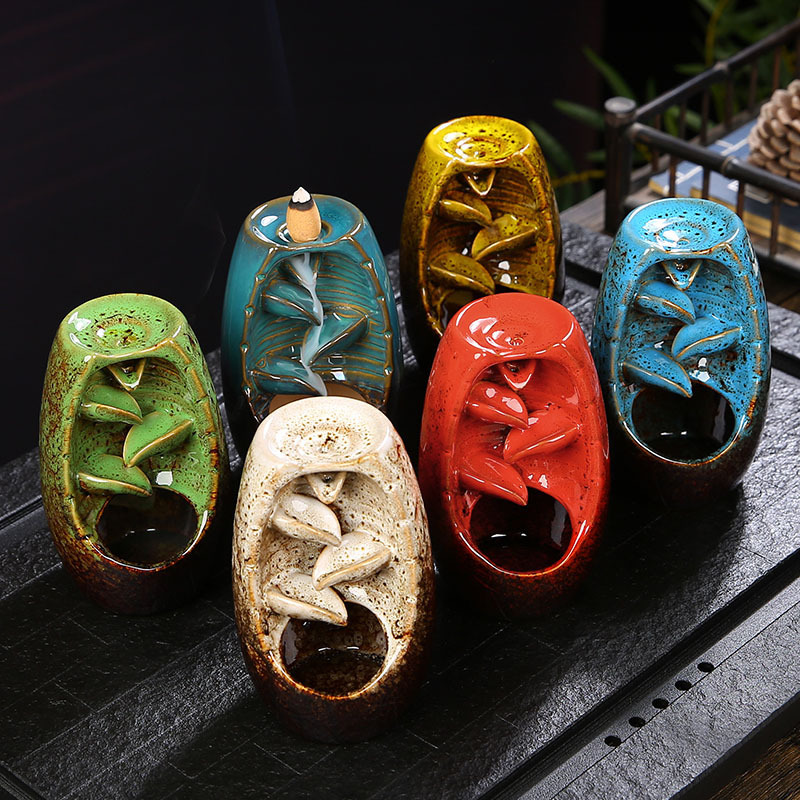 Ceramic Multicolor Trumpet Incense Burner - 8x13cm