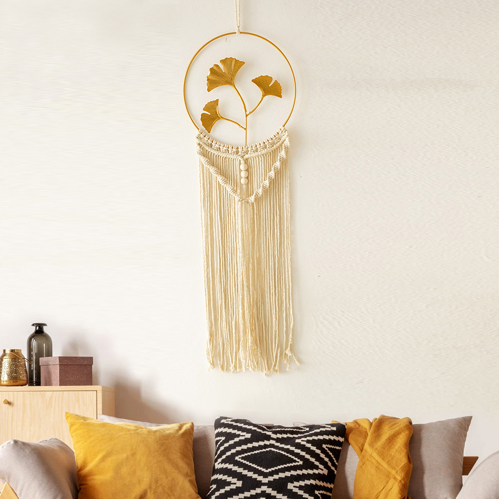 Chic Metal & Cotton Wall Hanging Ornament for Home Decor, 24x75cm