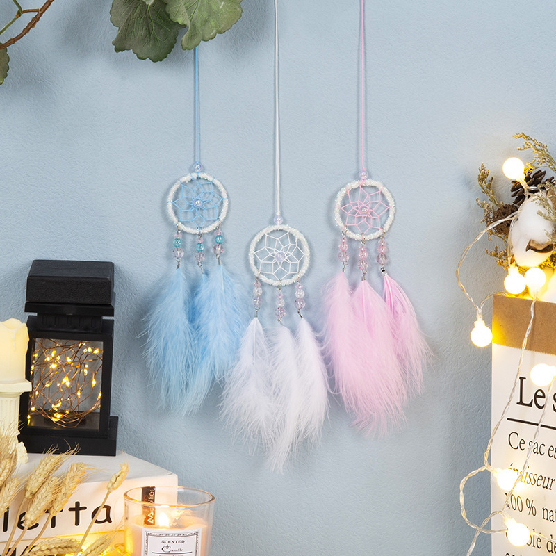 Feather Pendant Necklace - Light Luxury in Pink, White & Blue