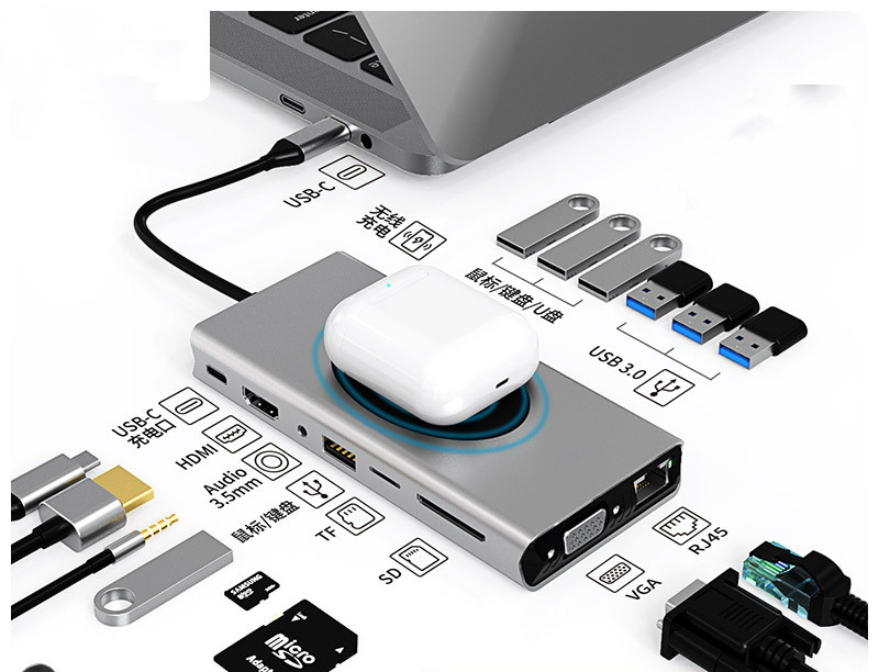 5G Multiport Adapter with Wireless Charging & Custom LOGO Options