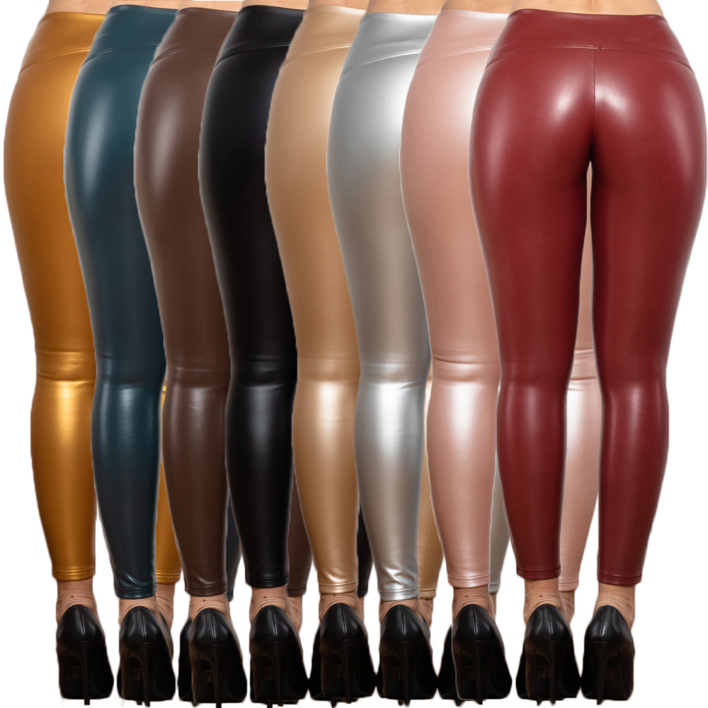 Shascullfites Melody Women's Winter Tights Women's Push Up Leggings Pu Leather Leggings No Front Seam Elastic Slim Tight Sexy