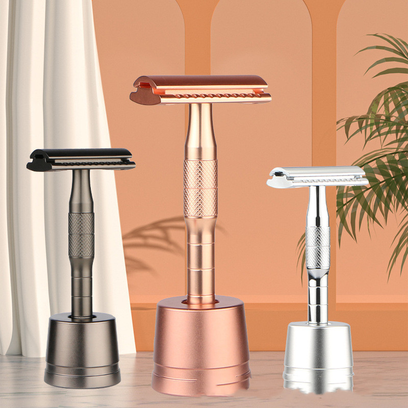Elegant Manual Shaving Set in Rose Gold, Silver & Matte Black