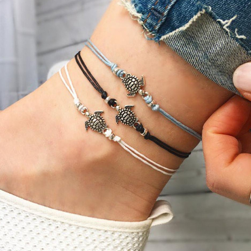 Unisex Turtle Electroplated Anklet in Blue, Black & White