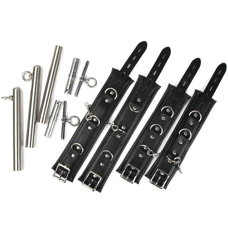 Flirty Straight Steel Pipe Cuffs in Premium PU Leather - Black/Red - Image 2