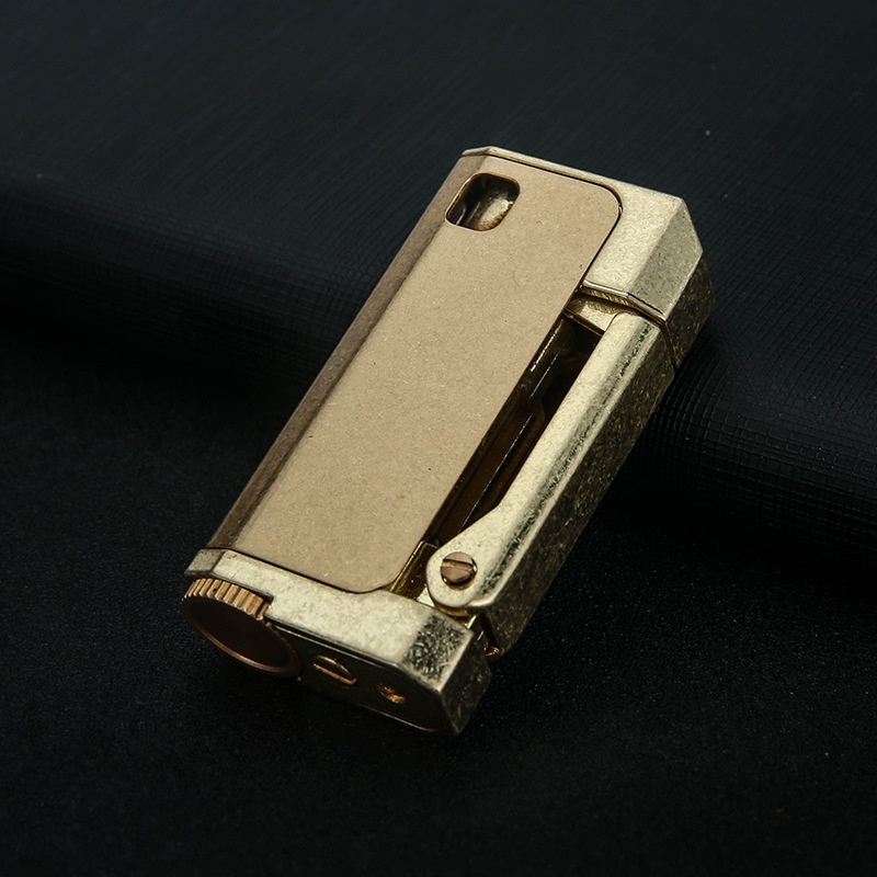 Gold Brass Grinding Wheel Cotton Oil Lighter - Compact Design