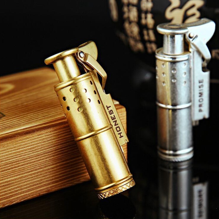 Stylish Windproof Kerosene Lighter – Bronze/Silver Finish, 60g