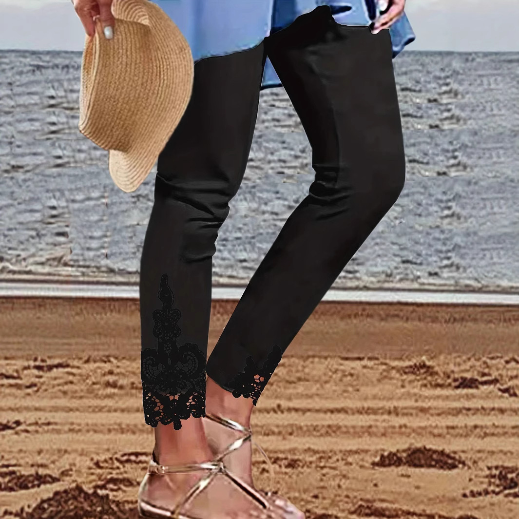Tight Pants Lace Stitching Hollow-out Cropped Trousers For Women - Image 3