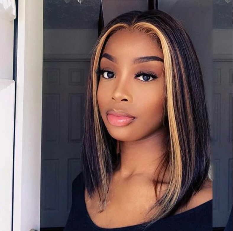 Hand-Woven Short Real Hair Wig with Long Bangs for Any Skin Tone