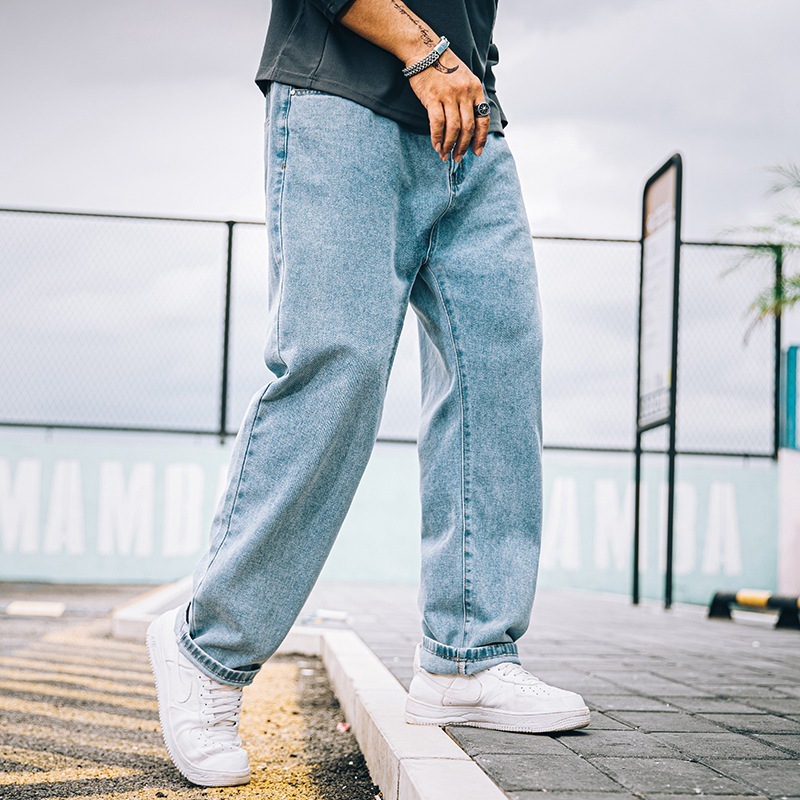 Plus Size Cotton Loose Trousers for Men in Dark Blue, Light Blue, Gray