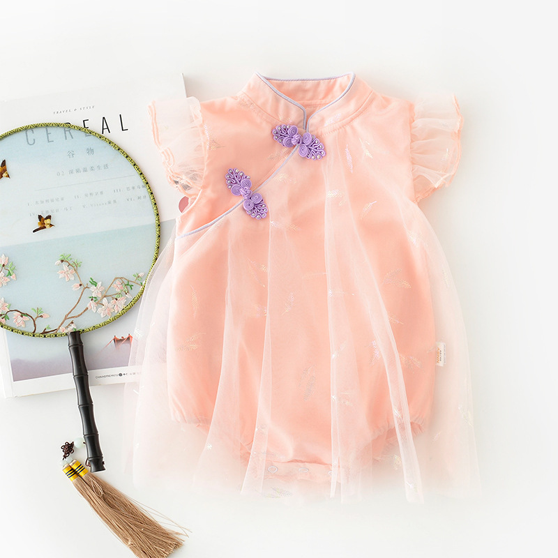 Cute Summer Cotton Mesh Romper for Girls - Purple & Pink Options