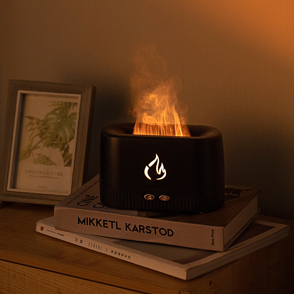 Elegant Flame Humidifier - Black/White, 230ml Aroma Diffuser