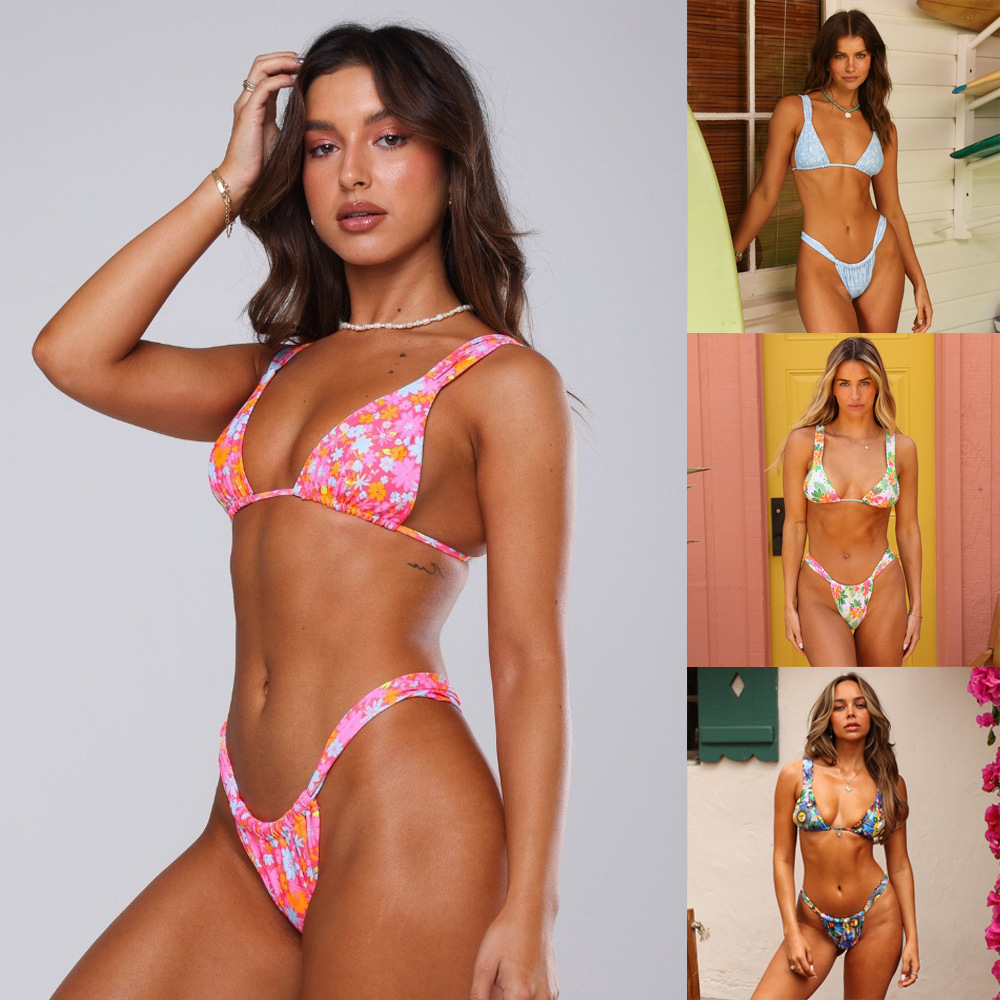 Floral Polyester Briefs Set in Pink & Blue - S, M, L Sizes Available