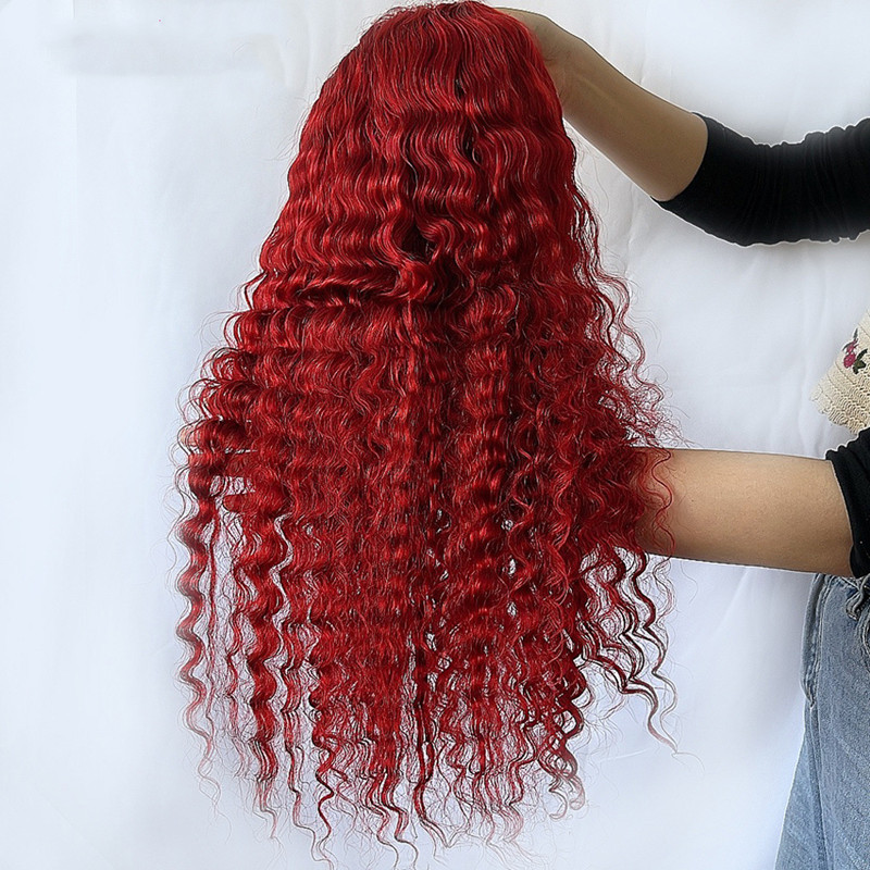 Red Deep Wave Human Hair Wig Real Headgear - Image 4