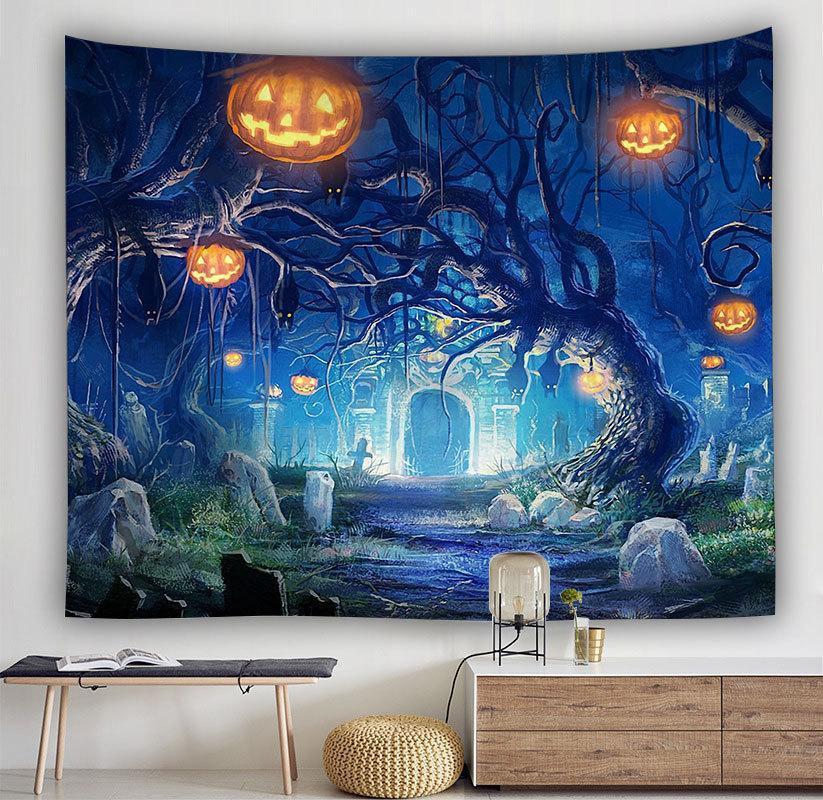 Jack-O-Lantern Graveyard Tapestry