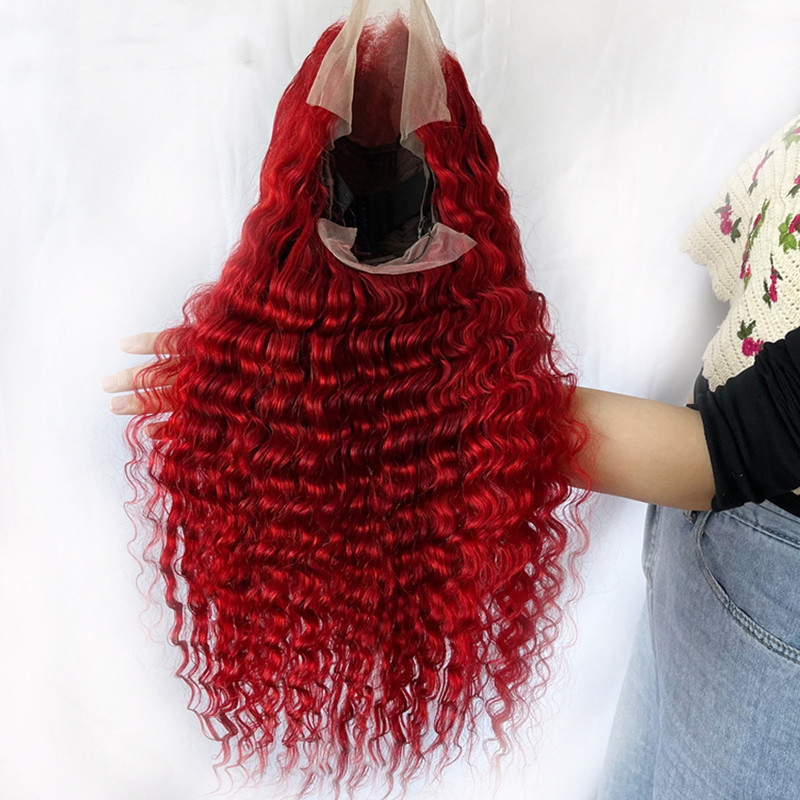 Red Deep Wave Human Hair Wig Real Headgear - Image 3