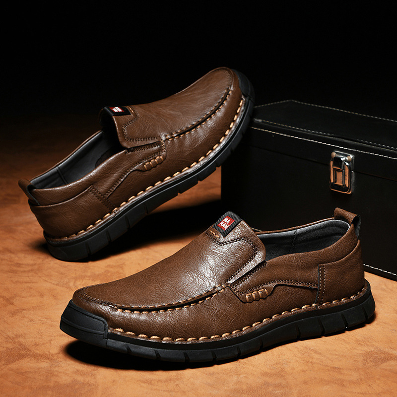 Men's Slip-On & Lace-Up Cowhide Shoes in Brown, Black, Gray