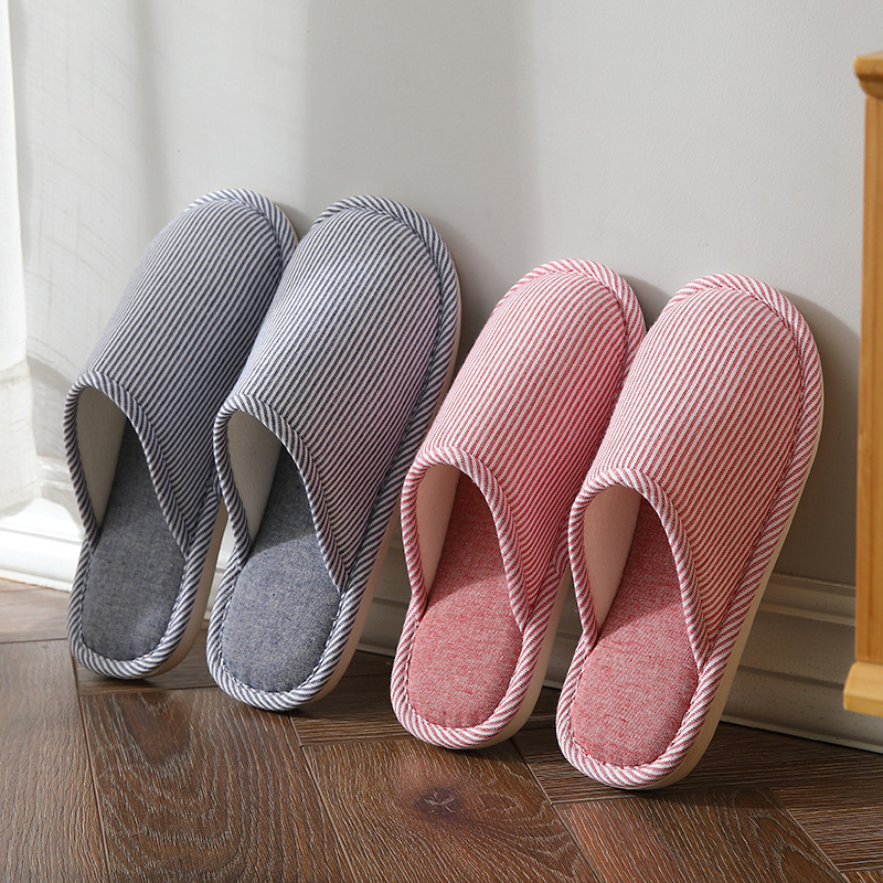 Warm Striped Cotton Slippers - Stylish Indoor Footwear for Adults
