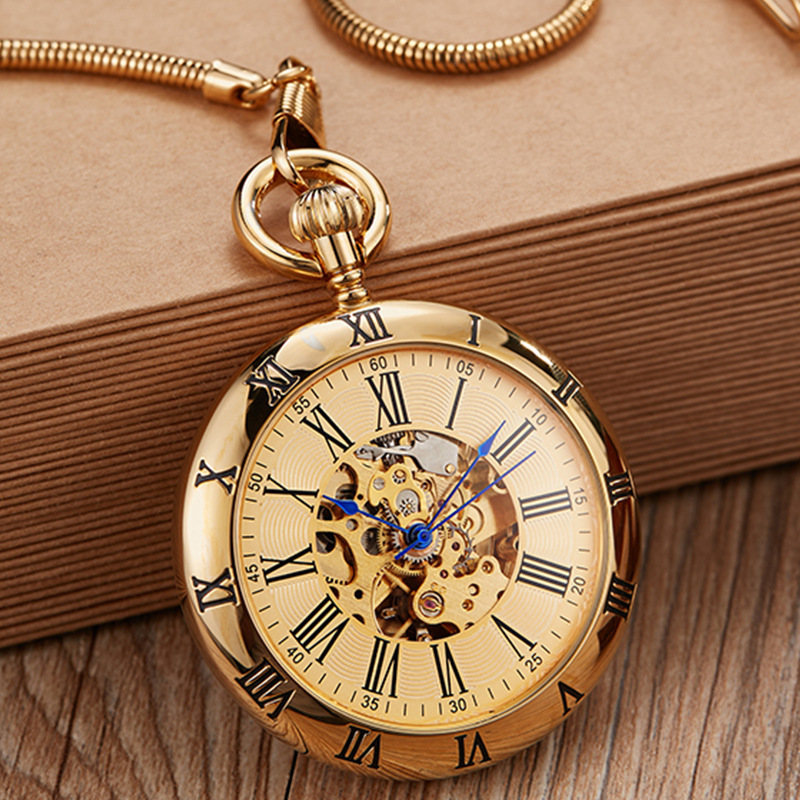Elegant 12mm Automatic Mechanical Pocket Watch - Silver/Gold