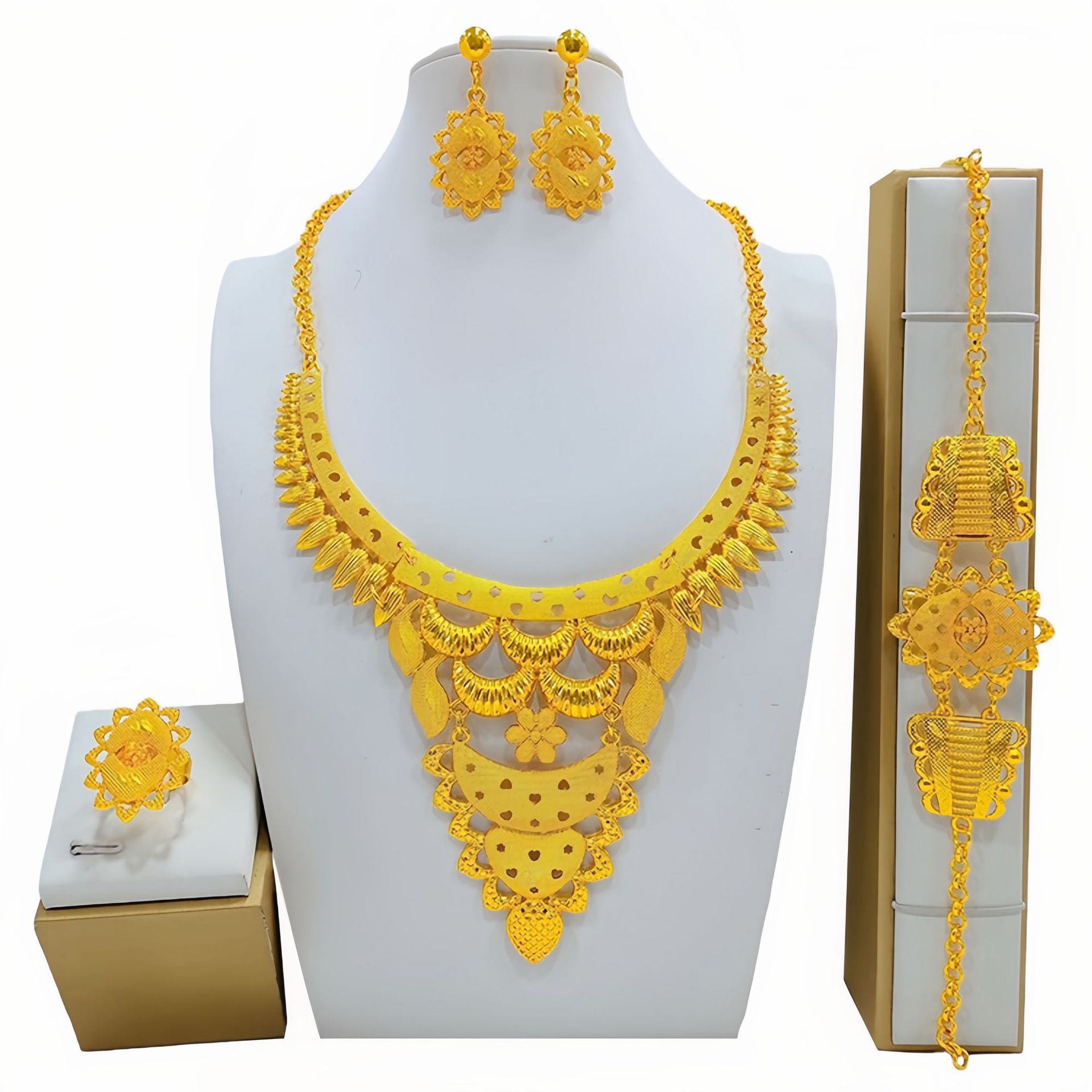 Exotic Flower & Plant Jewelry Set: Necklace, Earring, Bracelet, Ring