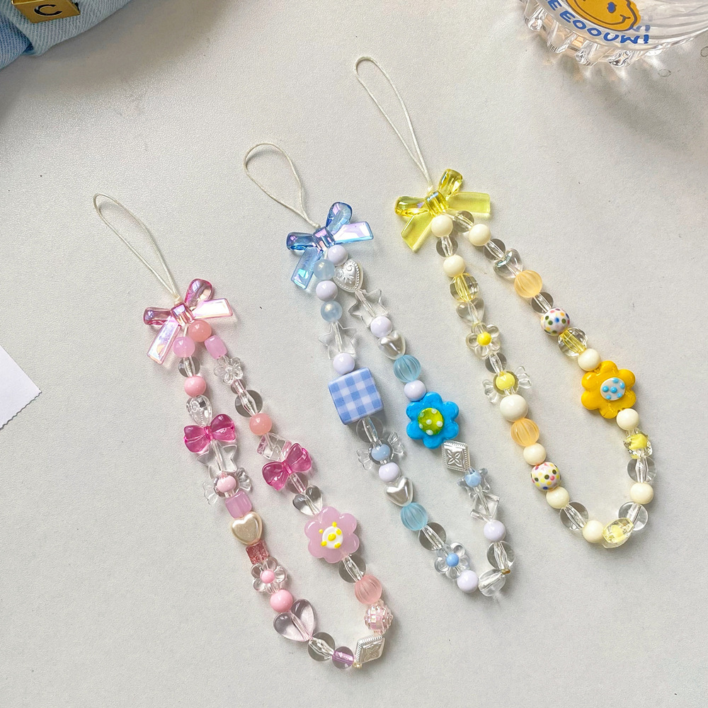 Colorful Beaded Lanyards: Yellow, Blue & Pink Flower Designs