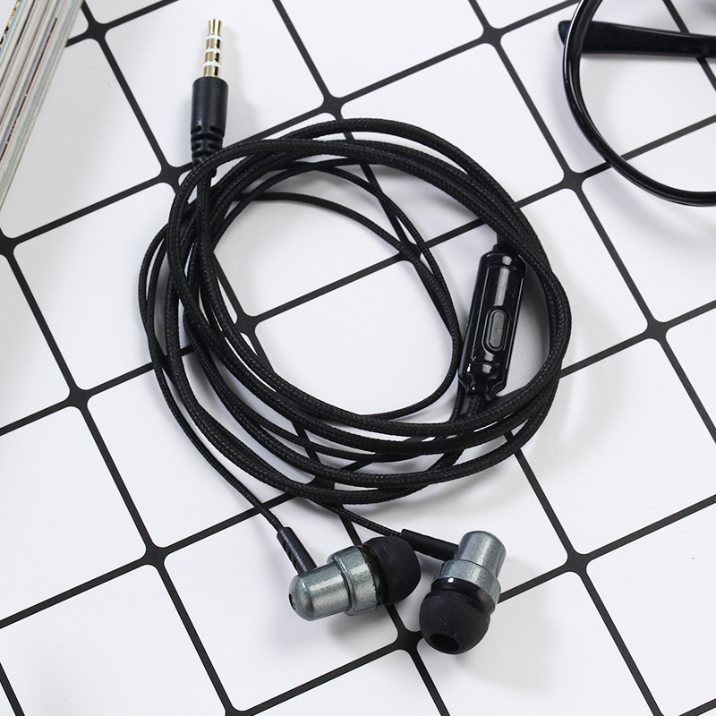 Silver & Black Wired In-Ear Headphones with Microphone & Silicone Tips