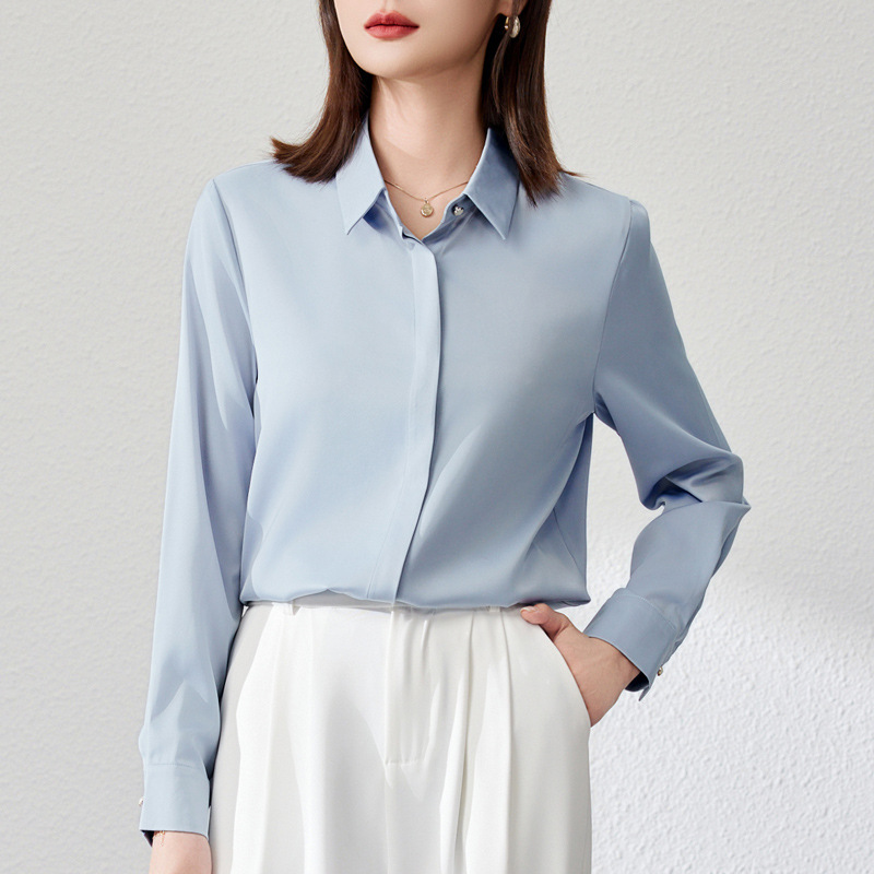 Stylish Satin Long Sleeve Shirt in Urban Design - White and More!