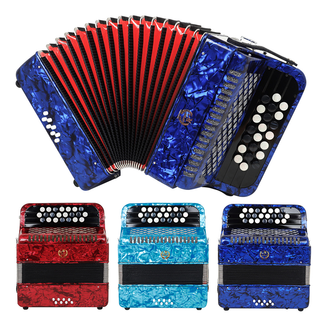 Colorful 22-Key Accordion with 8 Bass - Includes Strap & Backpack