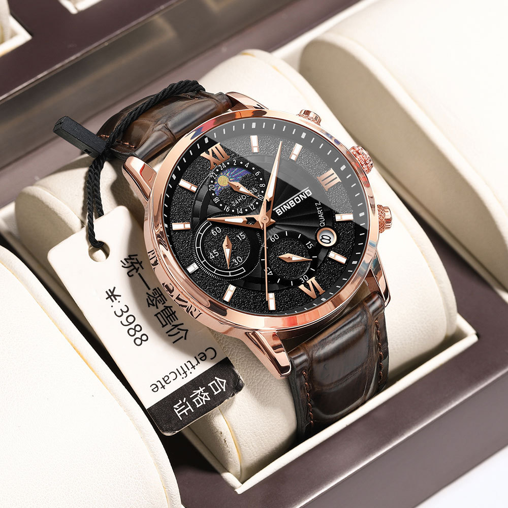 Elegant Waterproof Quartz Watch with Night Light & Calendar