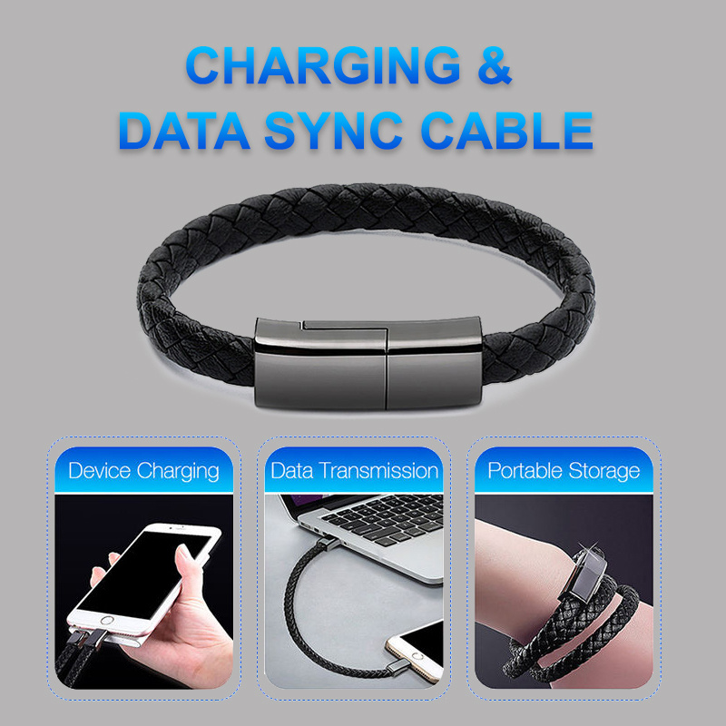 Stylish Leather Charging Bracelet - Type-C/Apple/Android Options