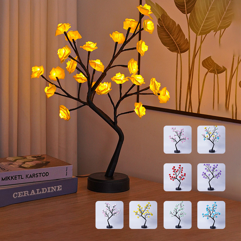 USB-Powered 3D Pink Rose LED Lamp – Romantic Home Decor Light