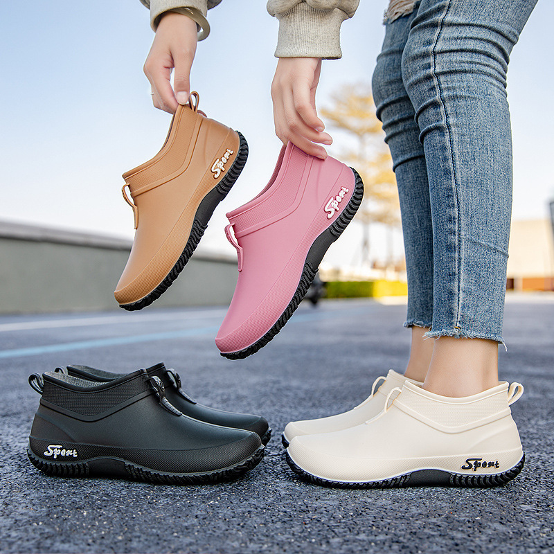 Stylish Low Tube PVC Boots for Rainy Days - Flat Heel, 4 Colors