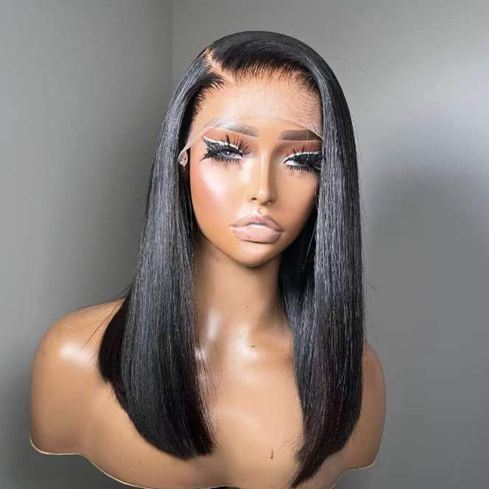 Natural Black 14-Inch Lace Wig with Pre-Plucked Hairline, 200 Density