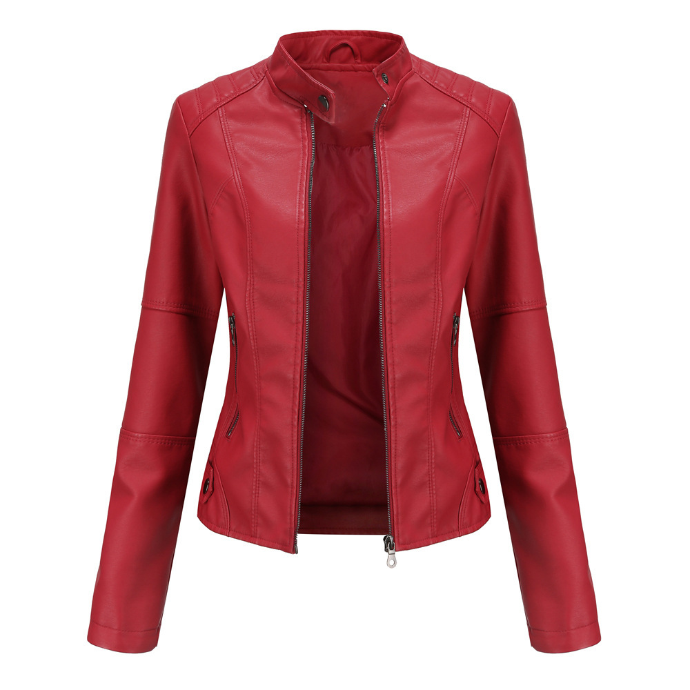 Red Leather Biker Jackets for Women – Slim Fit PU Motorcycle Style