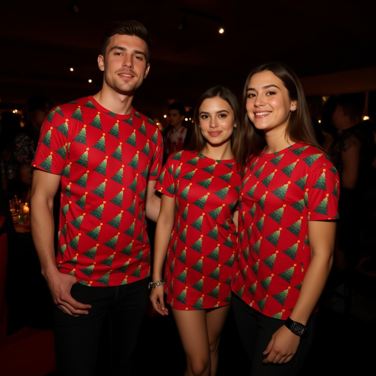 Christmas Unisex T-Shirt | 220GSM Repeating Tree Print on Red | Round Neck Comfort Tee