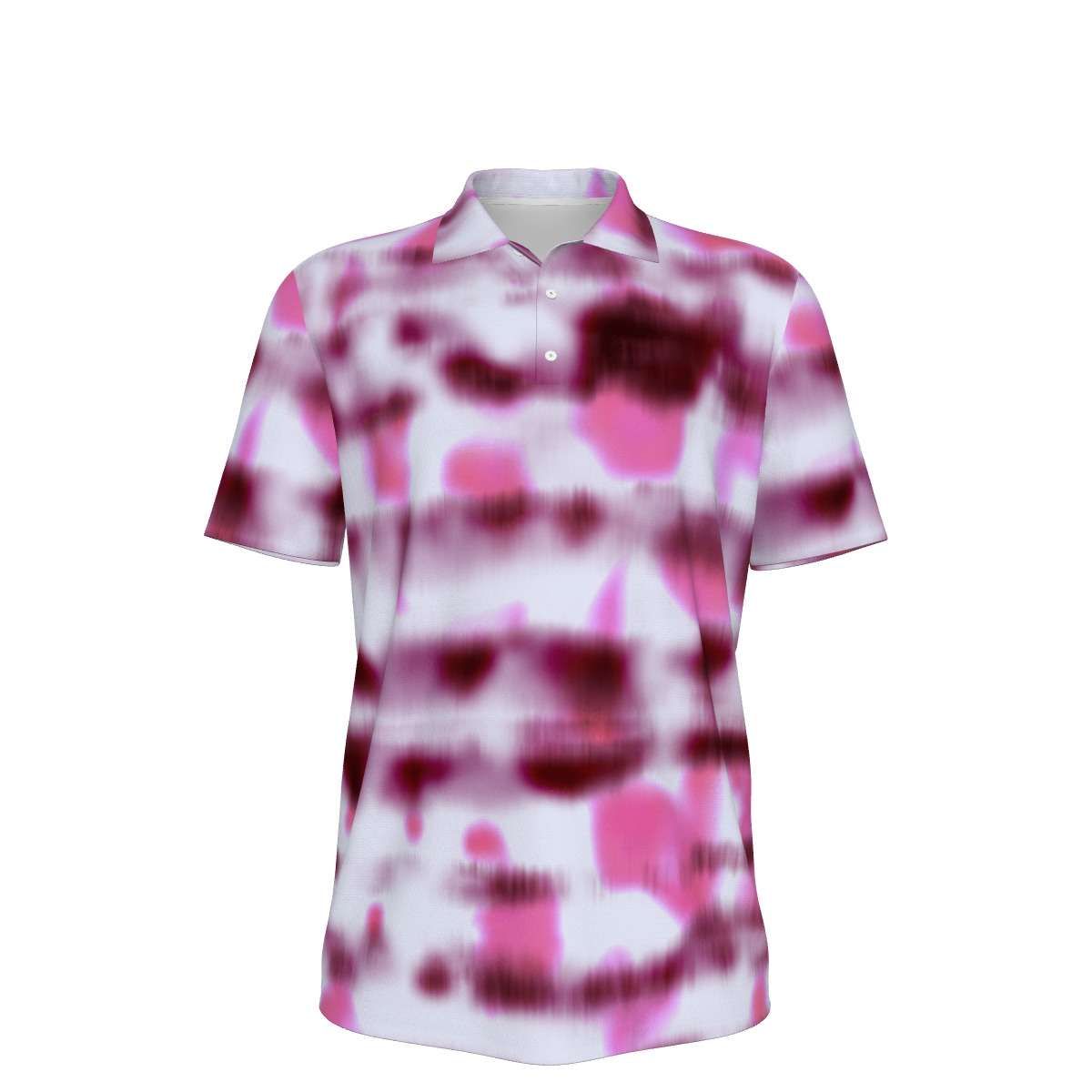 Men's UV Protection Microfiber Polo Shirt with Pink & White Blurry Pattern