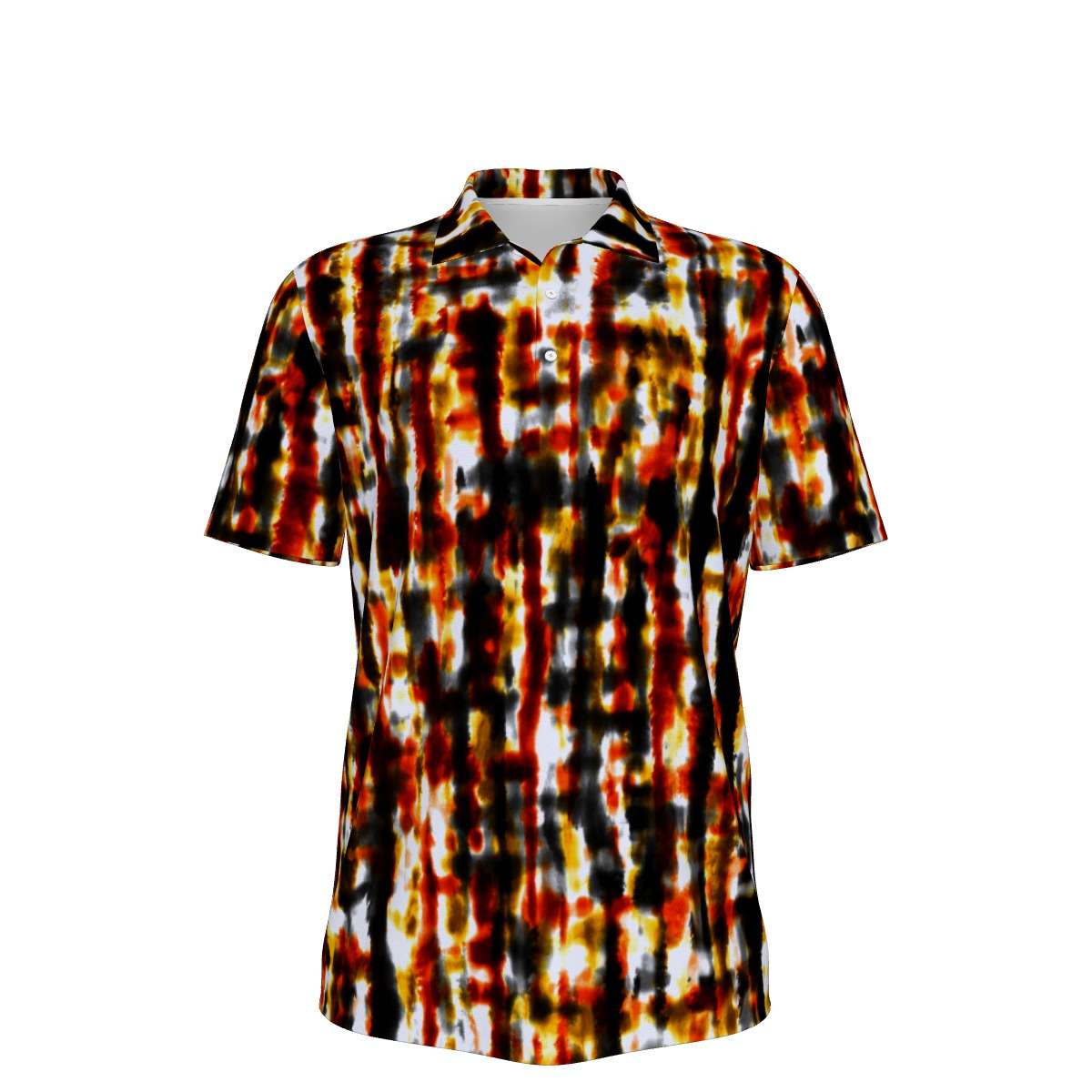 Men's UV Protection Microfiber Polo Shirt with Abstract Tie-Dye Pattern
