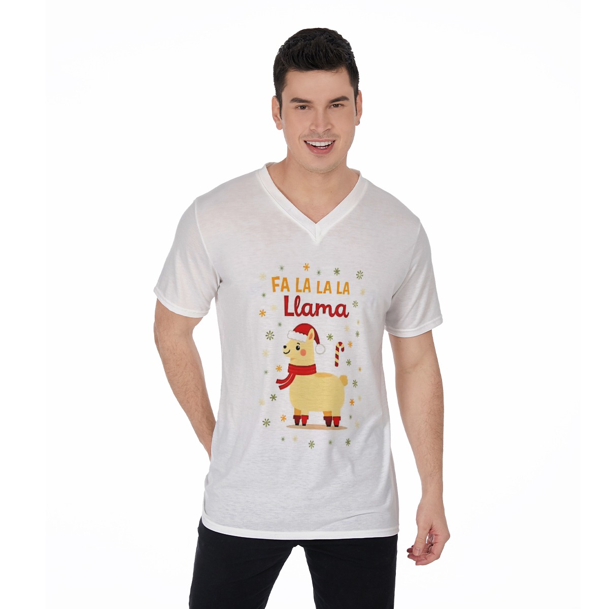 Christmas Tee Llama V-Neck T-Shirt - Soft Breathable Tee with All-Season Wear