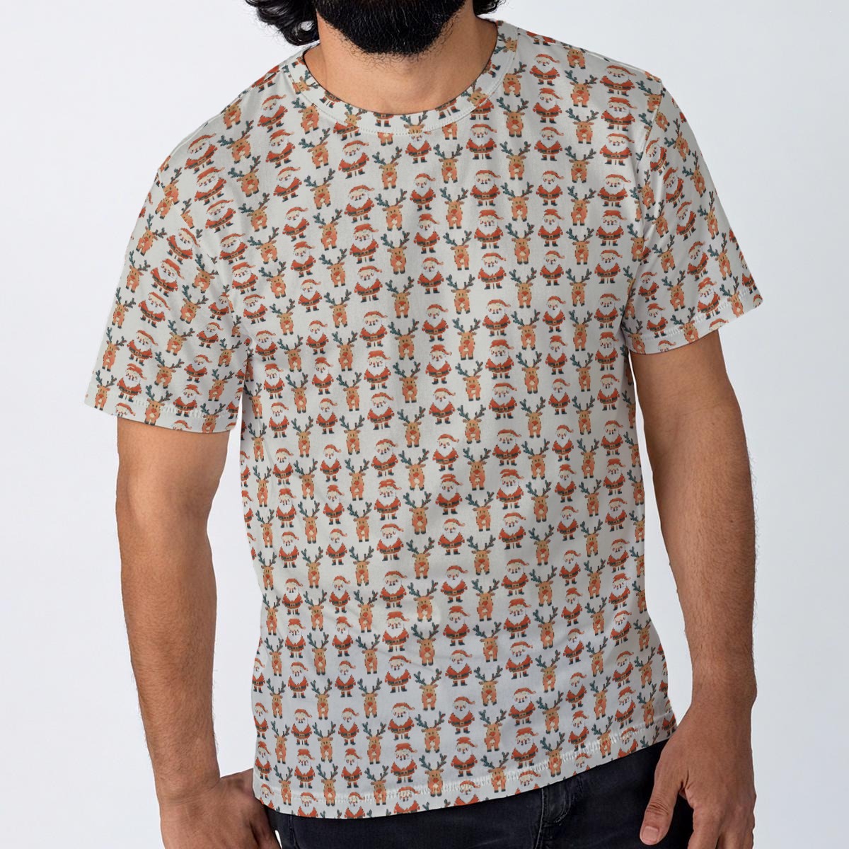 Men's Christmas Santa Reindeer Print T-Shirt | 100% Cotton 190GSM Eco-Friendly Design