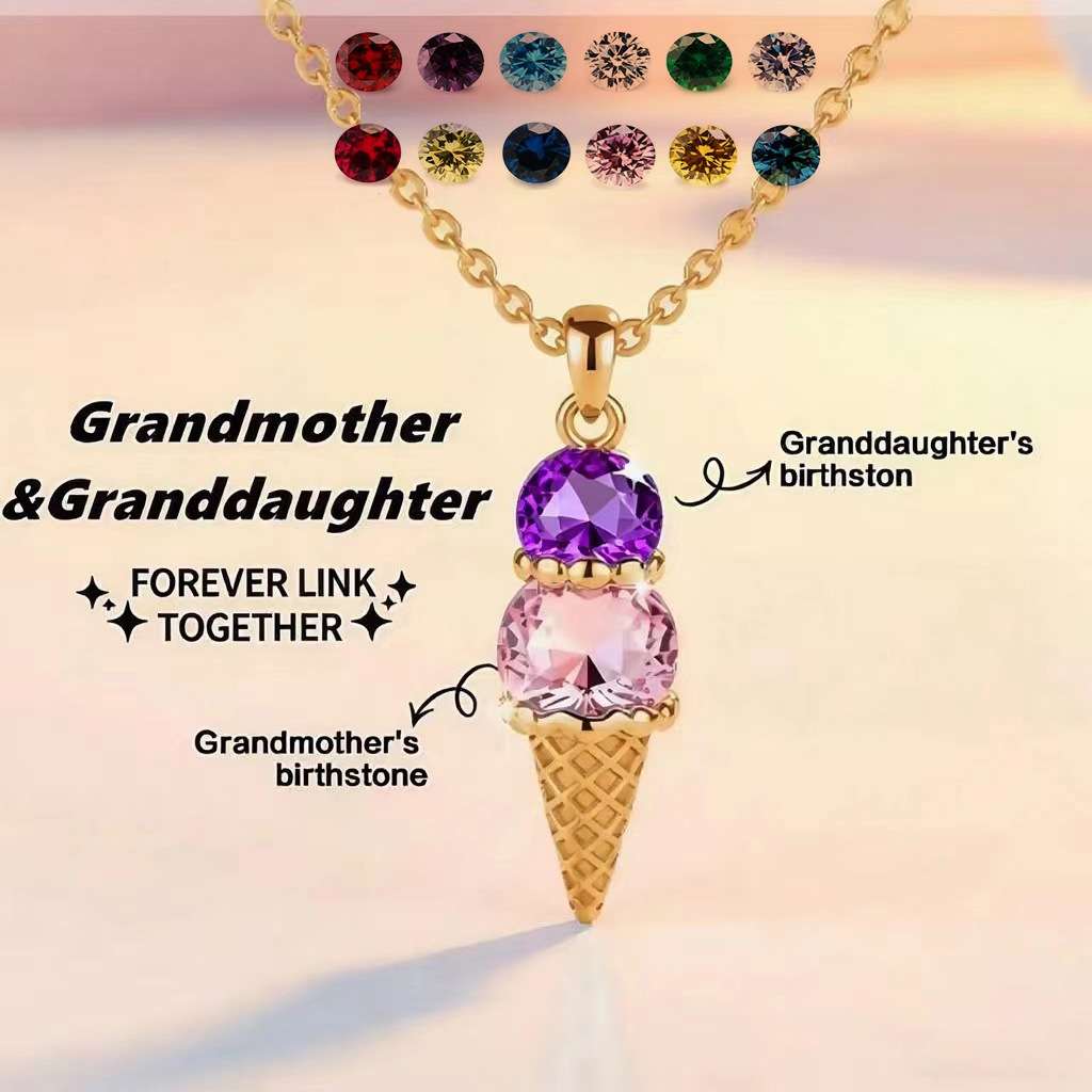 Custom Birthstone Ice Cream Pendant, Personalized Brass Necklace