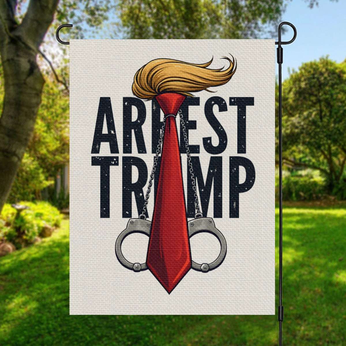 Arrest Trump No Kings Protest Flag - Red Tie Golden Hair Handcuffs Design - Image 4