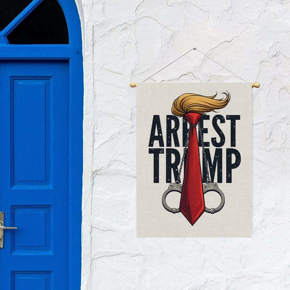 Arrest Trump No Kings Protest Flag - Red Tie Golden Hair Handcuffs Design - Image 2